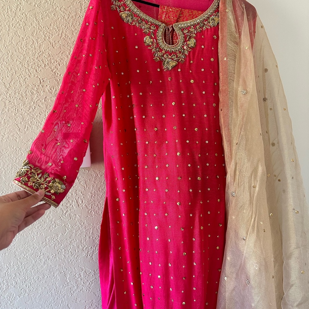 Watermelon Pink 3-pc Embroidered Shalwar Kameez